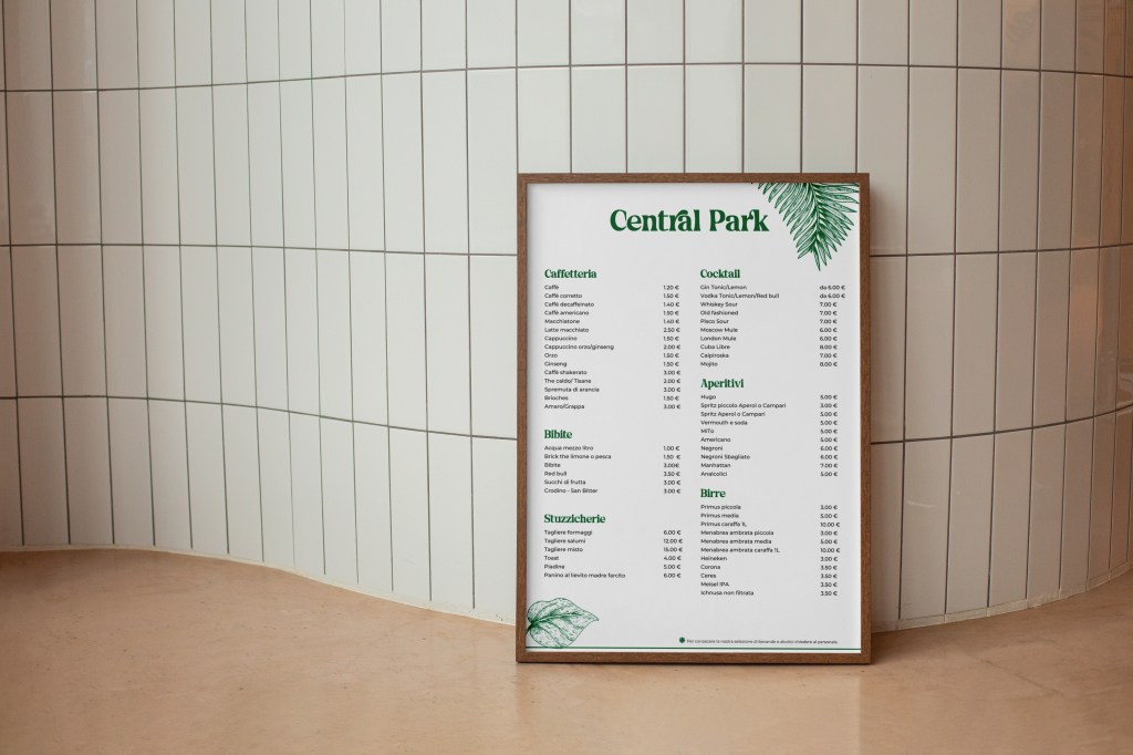 Central park bar | Nave | Menu | Martina Vezzoli